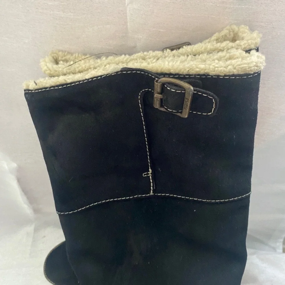 Kors Michael Kors Black Suede Shearling Lined Tall Wedge‎ Boots Made in Italy